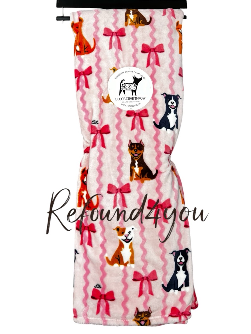 Berkshire  - ‘Pitties & Bows - pink’  60“ x 70“Throw. NWT. Firm!